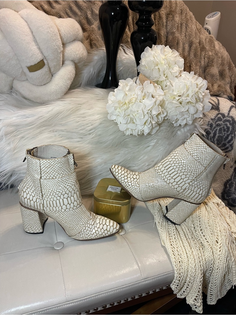 Freebird Joey in White Snake Embossed leather ankle boots